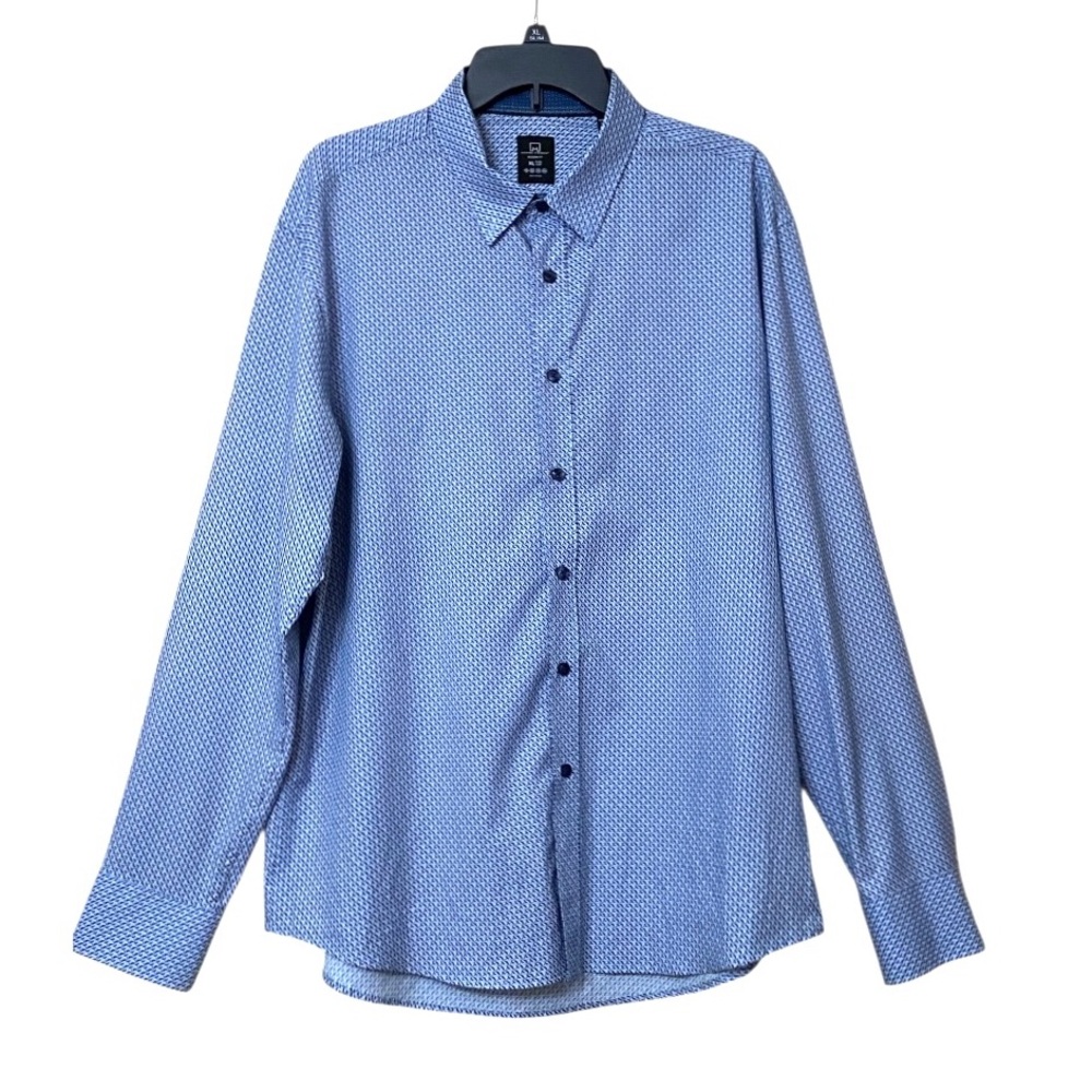 Michael Strahan Modern Fit XL Dress Shirt Blue Geometric Pattern Button Front